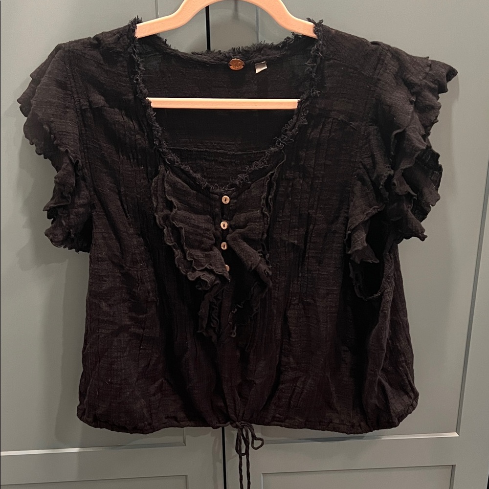 Free People Black Ruffled Blouse